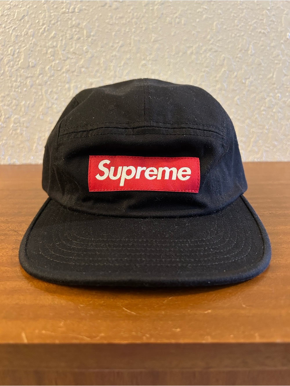 Supreme washed chino twill Black Cap with Red Box Logo (FW17)